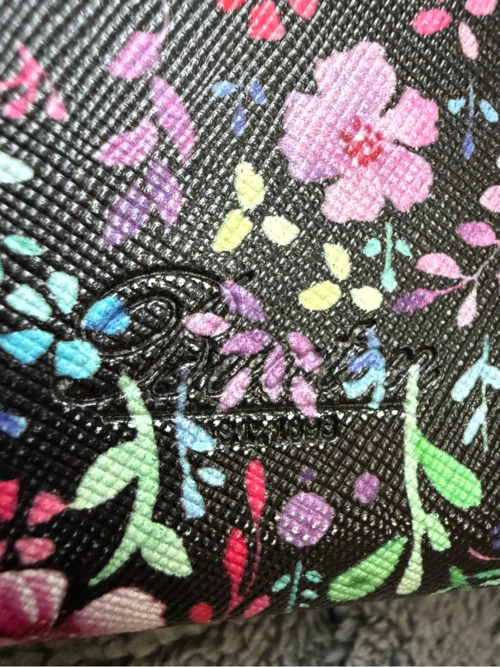 Floral Compact Card Wallet - Black with Multicolor Floral Print